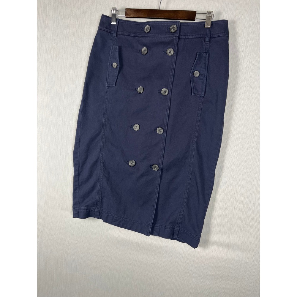 Talbots Pencil Skirt Womens 10 Navy Button‎ Front Nautical Preppy Modest